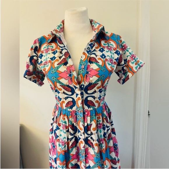 New! BEAU & RO SARA ROSSI CHARLESTON BLOCK PRINT ANKLE DRESS - Picture 5 of 15